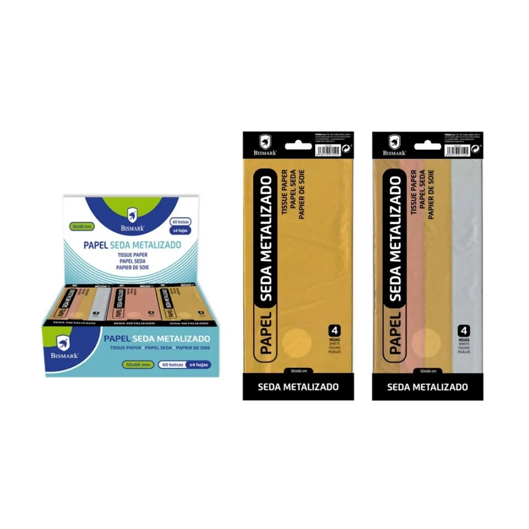 Metallic tissue paper, 4 colours, 4 sheets, 50 x 66 cm