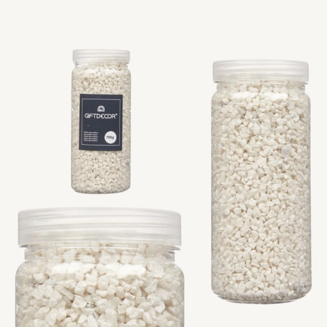 Decorative stones, 2 to 5 mm, 700 g, metallic white