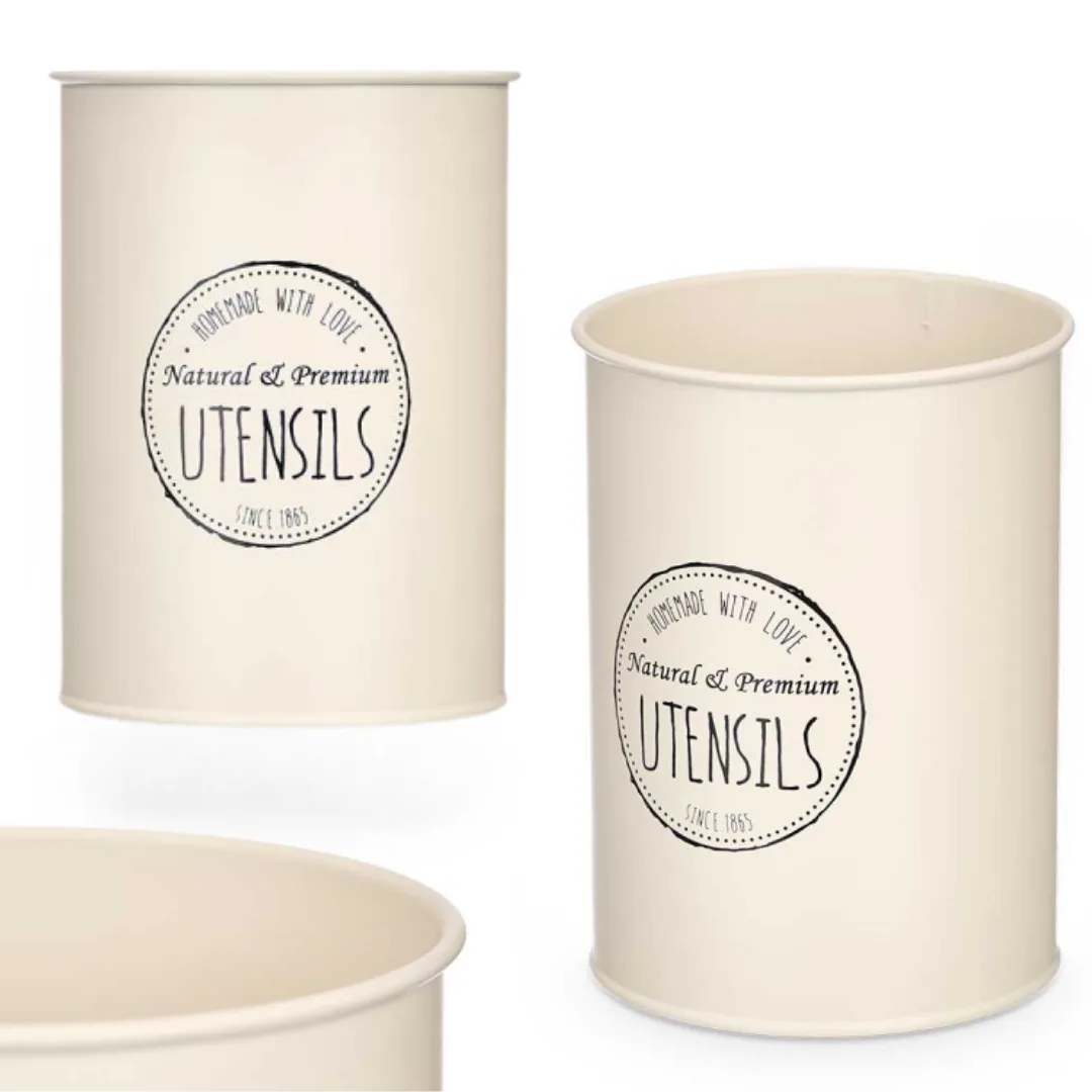 Beige steel utensil holder