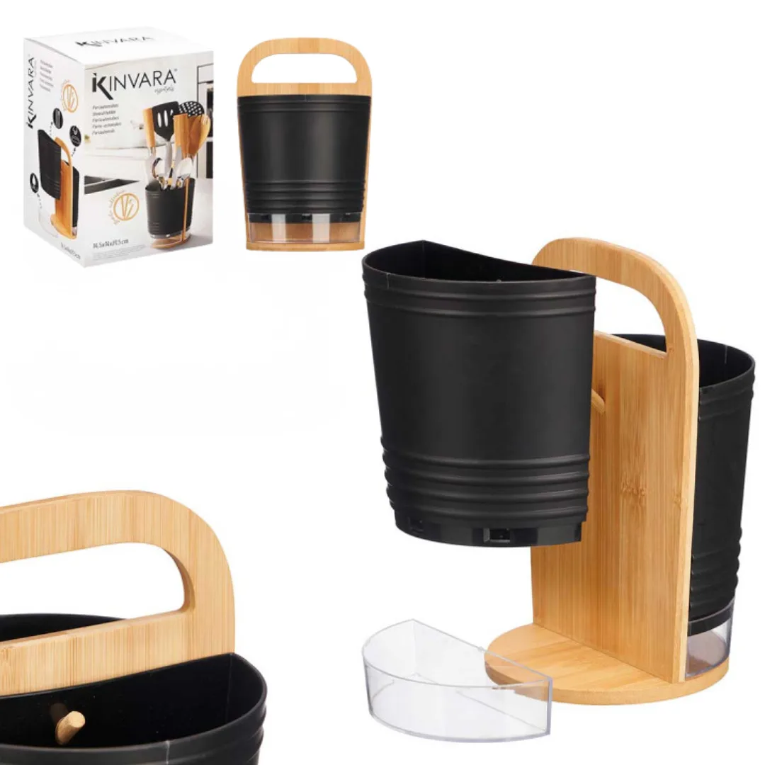 Black double utensil holder with handle
