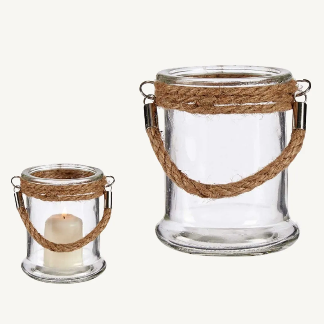 Small glass candle holder with rope