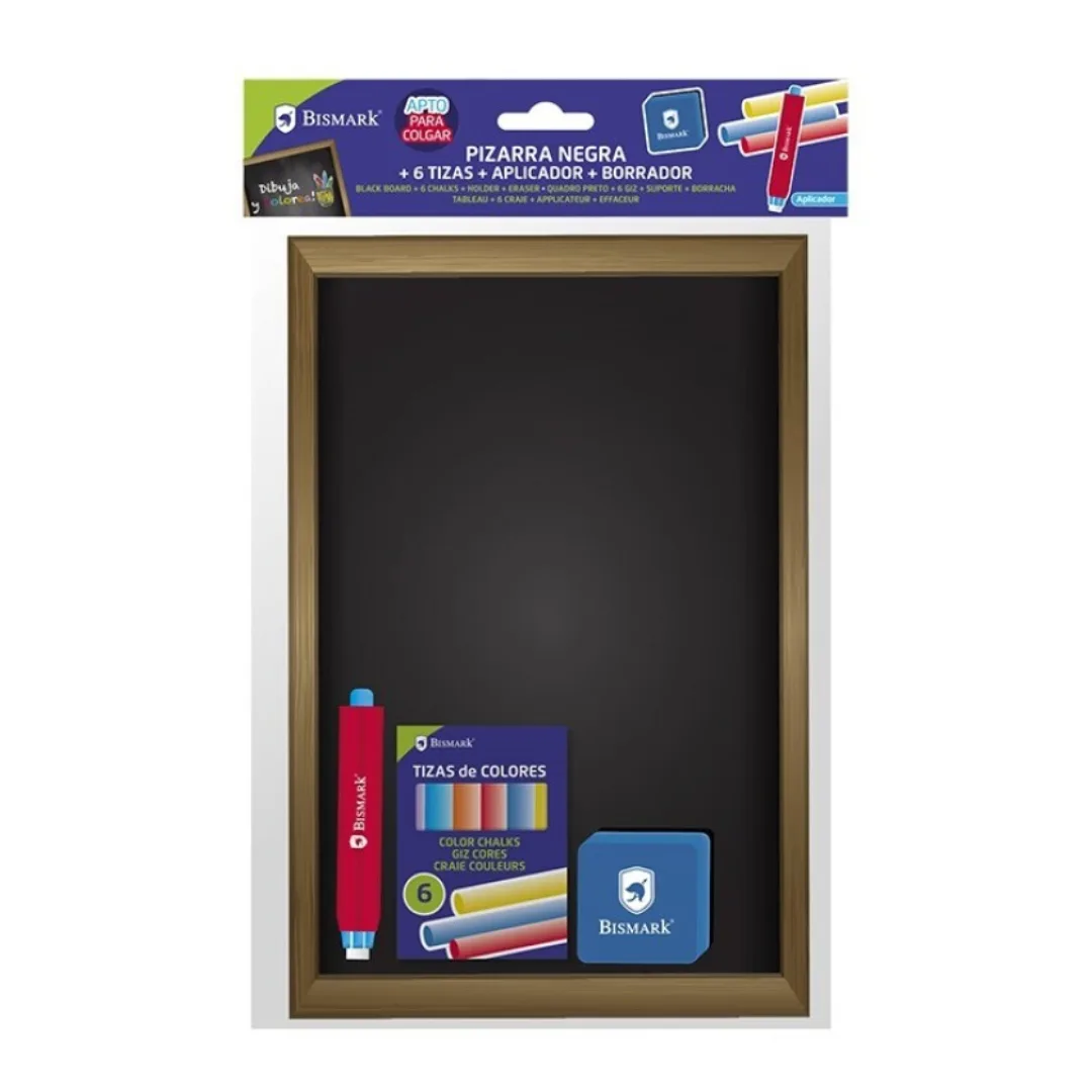 Blackboard with 6 chalks, chalk holder and eraser