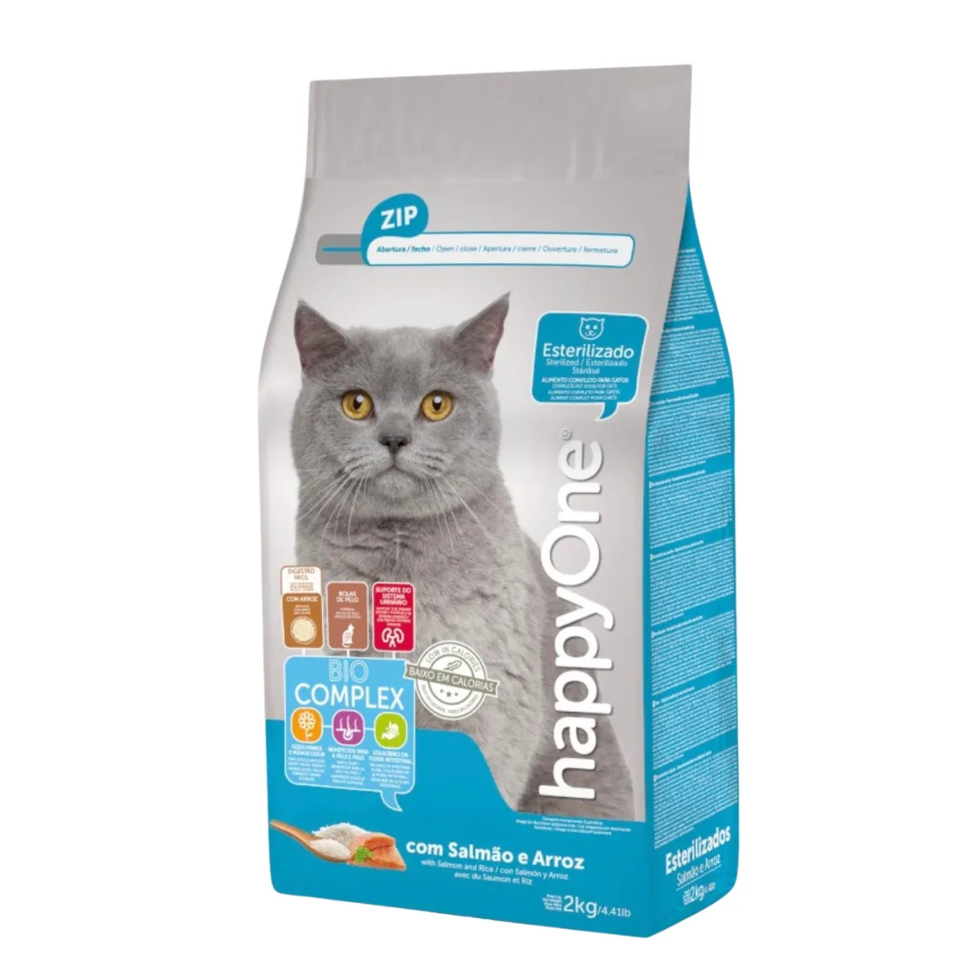 HappyOne food for sterilised cats, salmon and rice, 2 kg