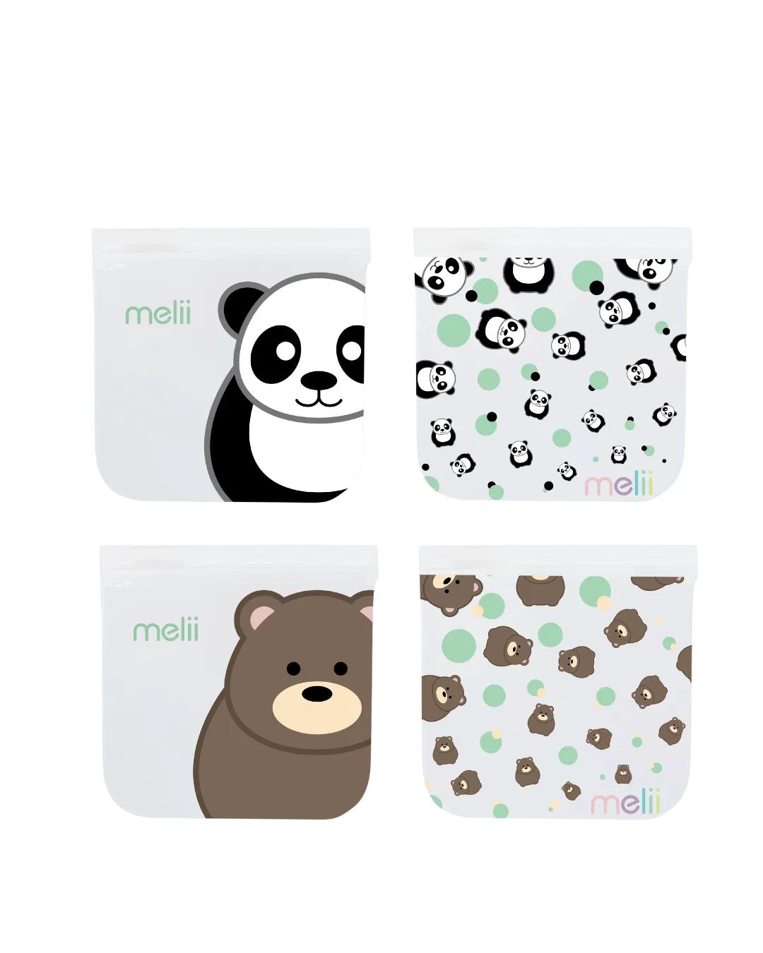 Reusable EVA bags, pack of 4, panda and bear