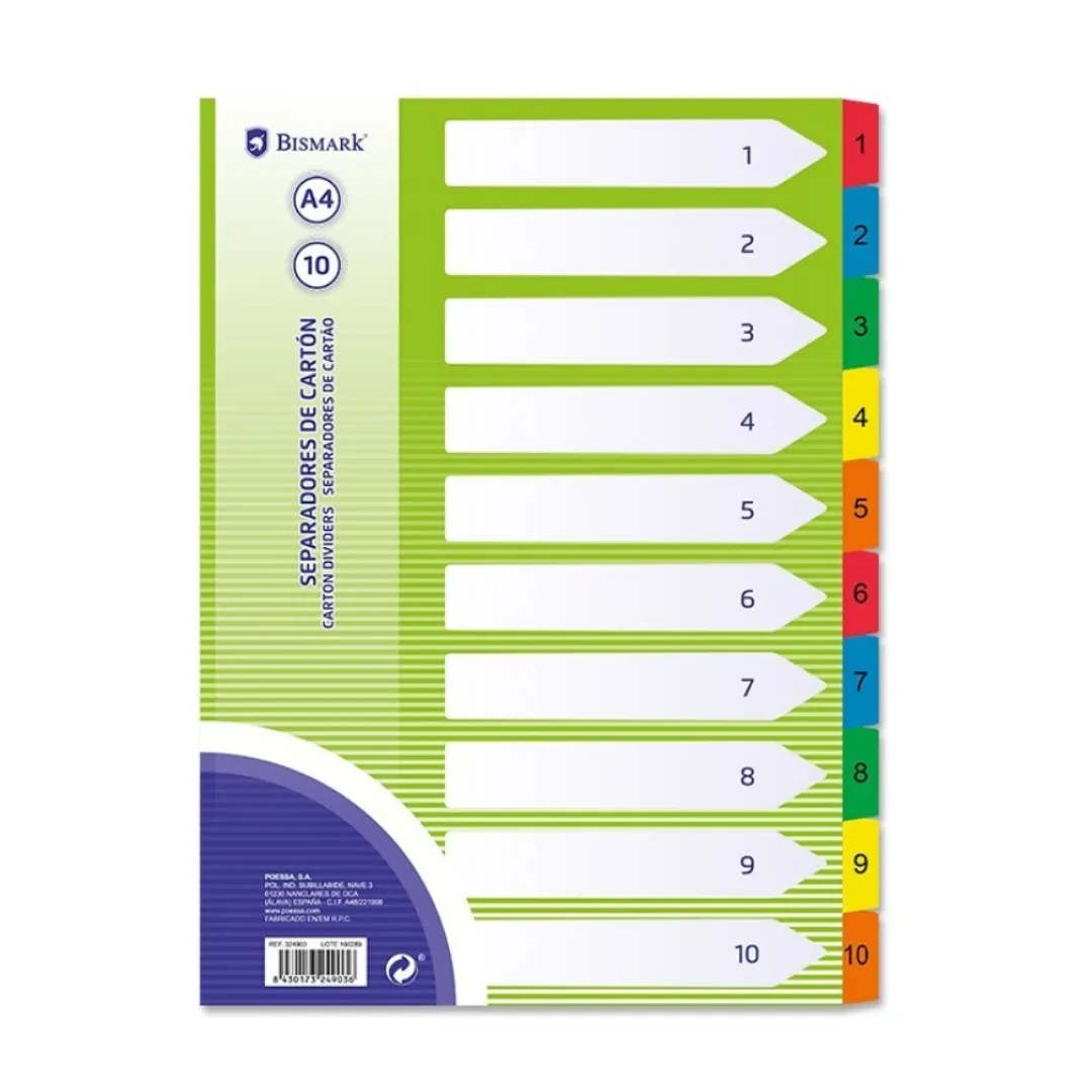 Bismark A4 card dividers, 10 sections