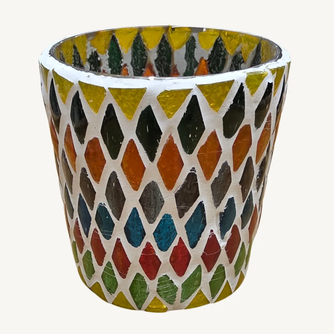 Round candle holder, diamond pattern, 2 assorted