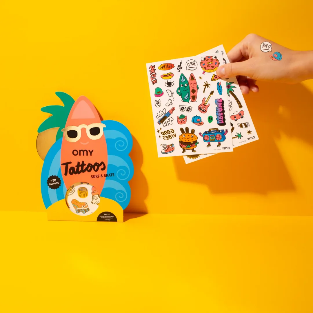 OMY temporary tattoos, surf and skate