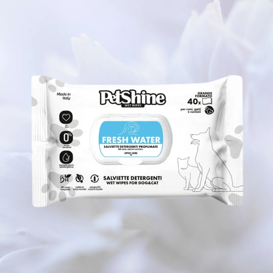 Petshine pet wipes, fresh water fragrance, pack of 40