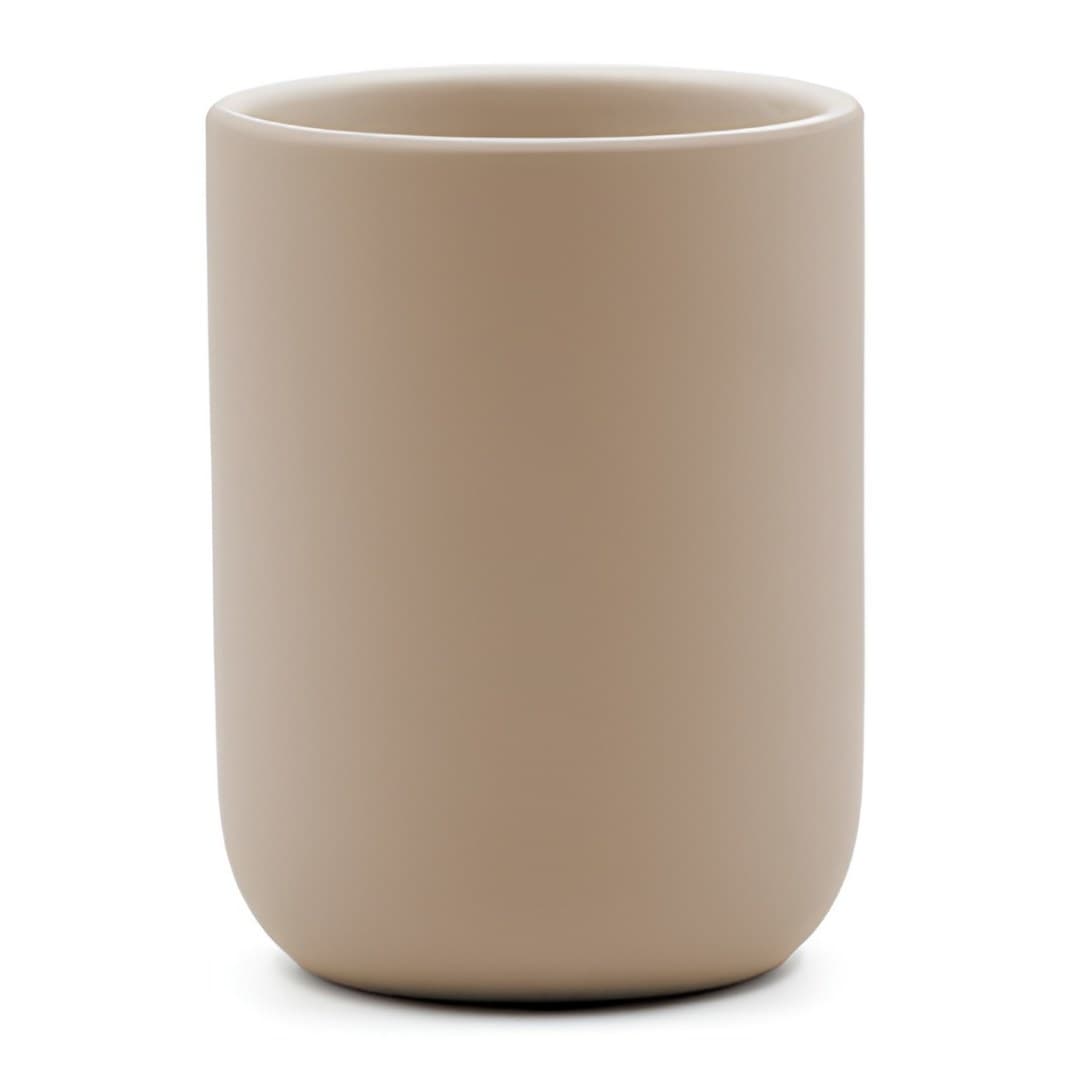 Taupe smooth ceramic cup, soft touch, Ø 7.5 x 10.5 cm