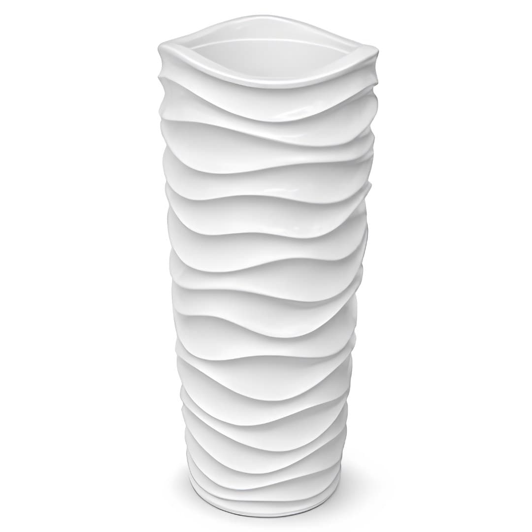 Resin plant pot, white with waves, 33 x 33 x 70 cm