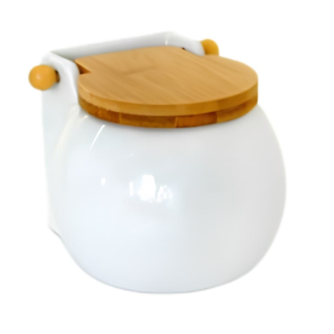 Salt pot with wooden lid, white, 13 x 12 x 11 cm
