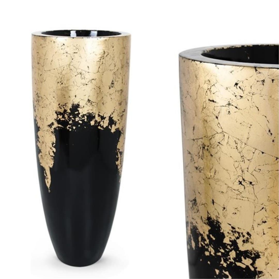 Black and gold resin plant pot, 35 x 35 x 75 cm