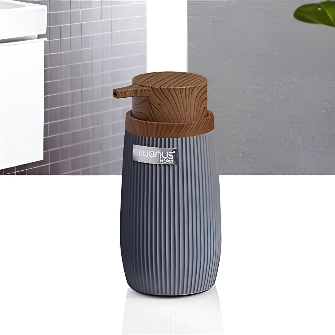Liquid soap dispenser, anthracite and wood