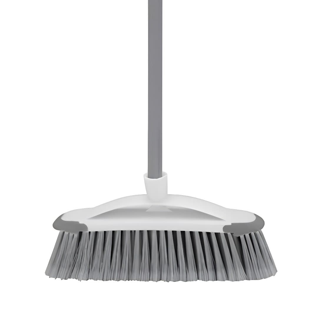Broom with handle, white and grey