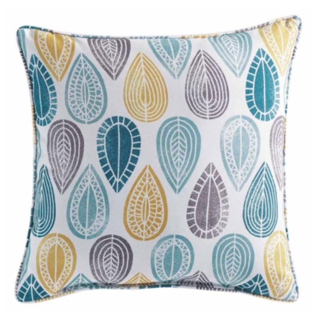 Compressed cushion with piping, printed polyester, Palpito Blanc, 40 x 40 cm