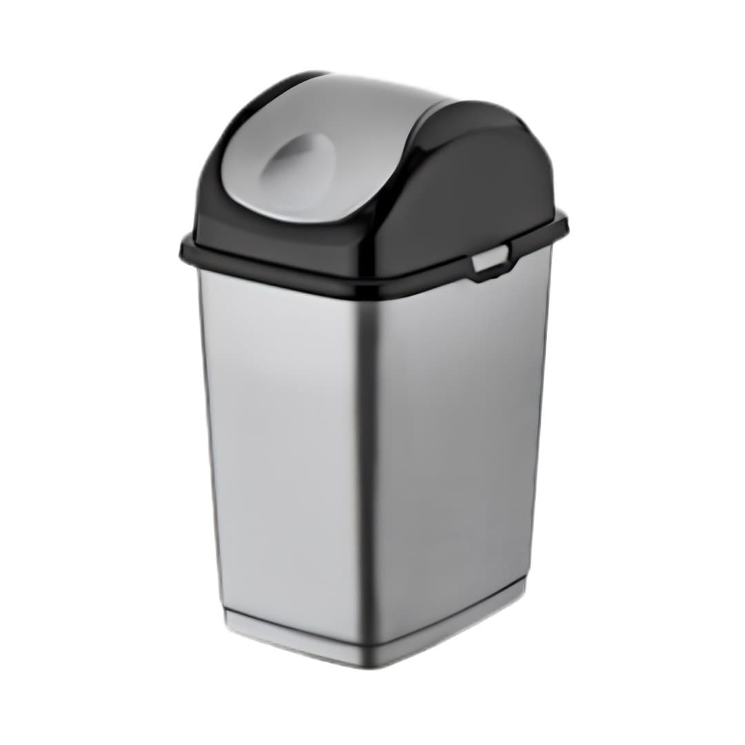 Grey slim waste bin with swing lid, 35 L