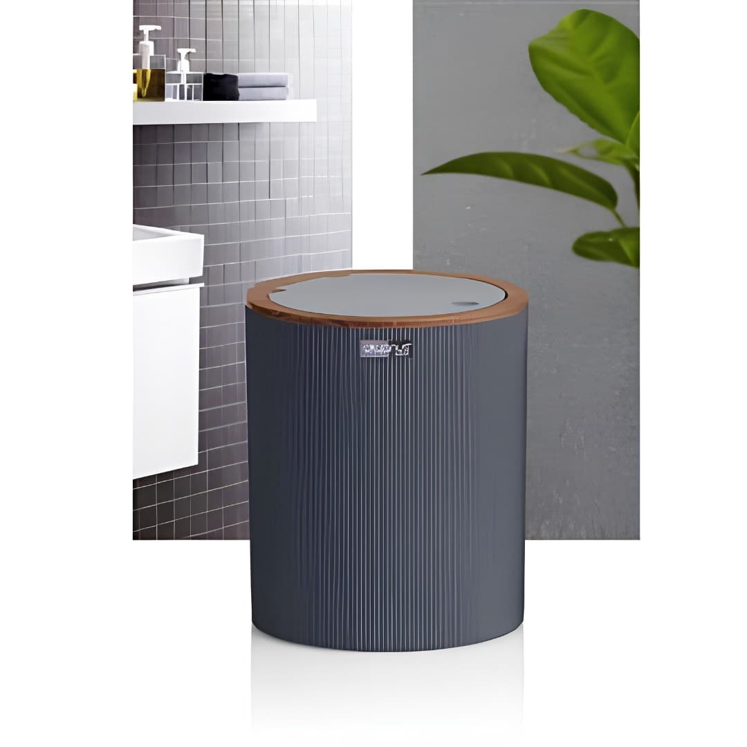 Waste bin, anthracite and wood, 5 L