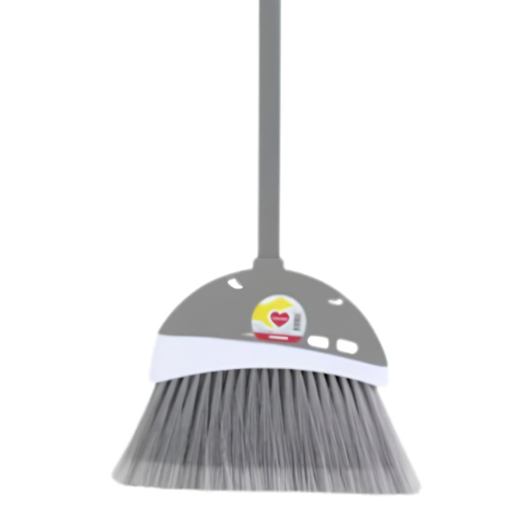 Broom with handle, white and grey