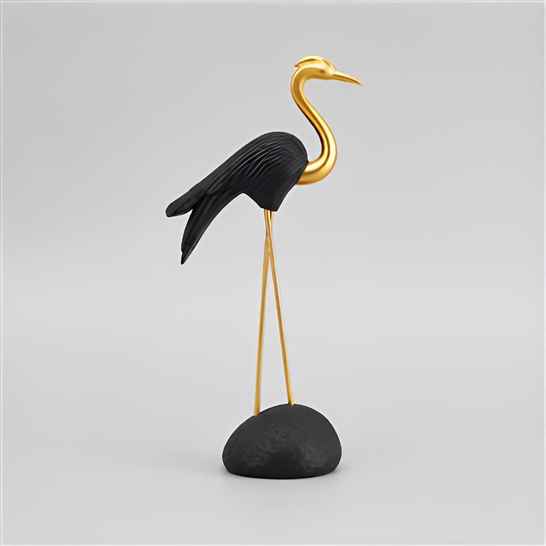 Resin heron figurine, 15 x 7.5 x 31.5 cm