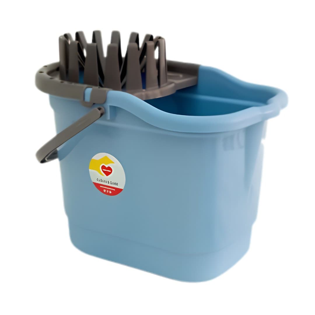 Oval bucket with wringer, blue and grey, 15 l