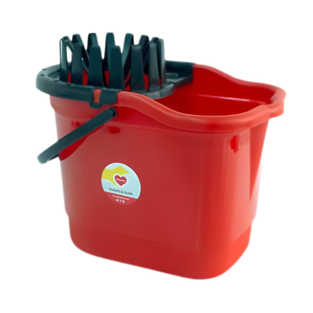 Oval bucket, red with black wringer, 15 L
