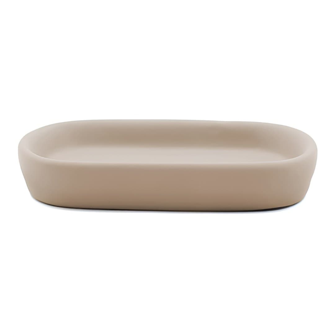 Taupe smooth ceramic soap dish, Soft Touch, 13.5 x 9.5 x 2.5 cm
