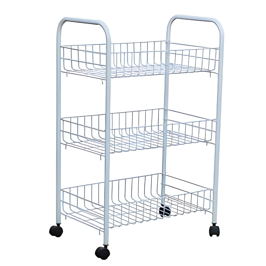 White kitchen trolley with 3 baskets
