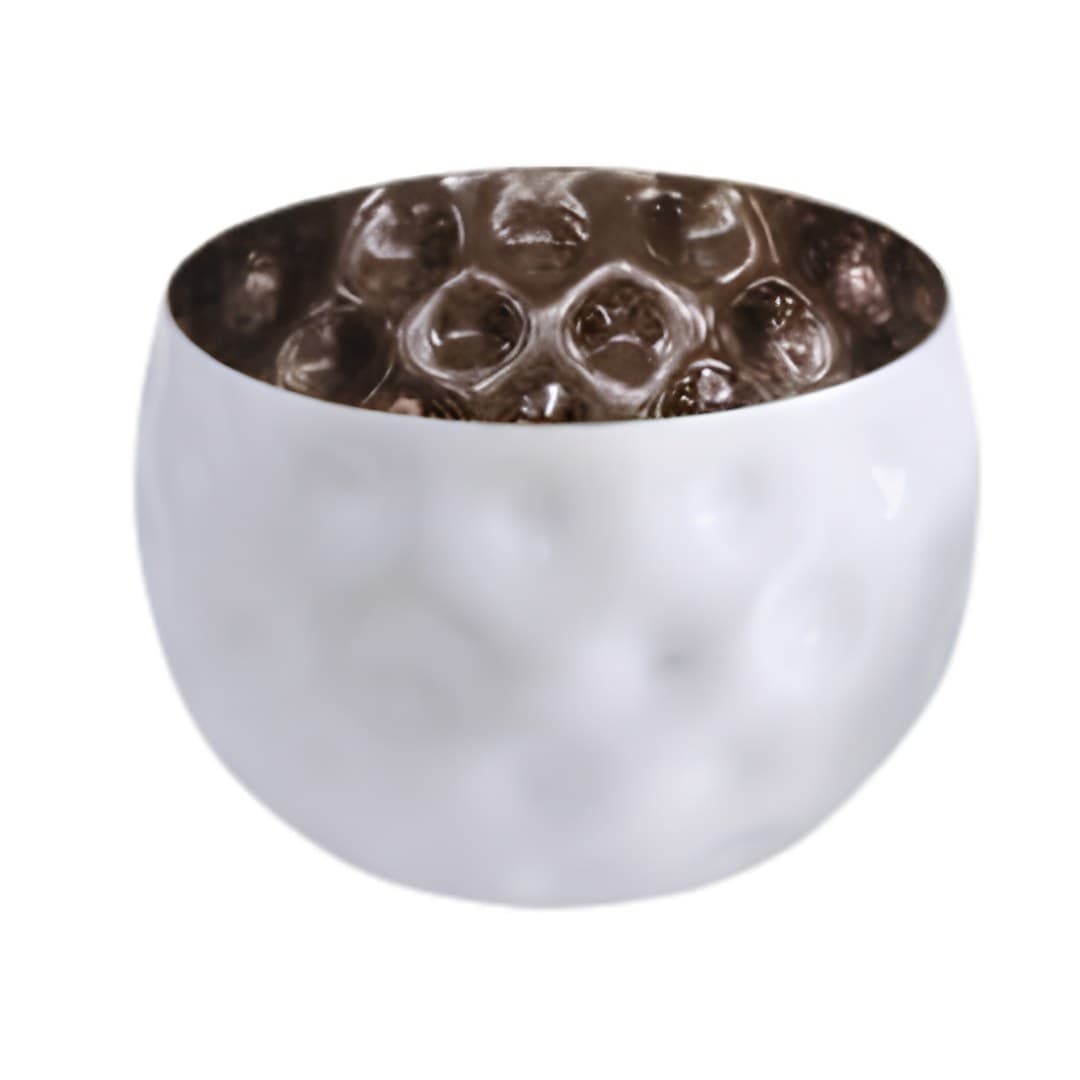 Decorative metal pot, white and silver, 20 x 14 cm