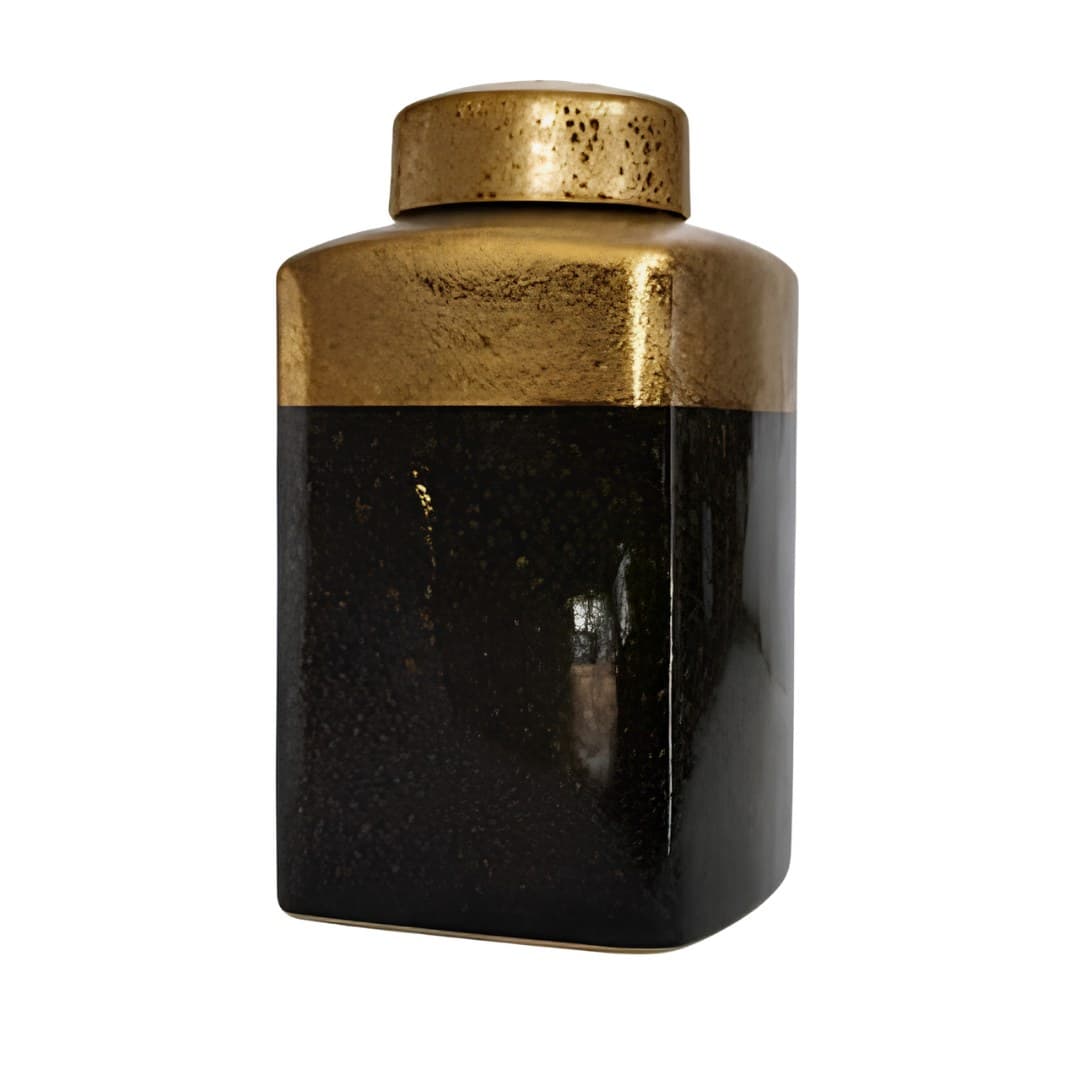 Decorative pot with lid, gold, 145 x 14.5 x 25.5 cm