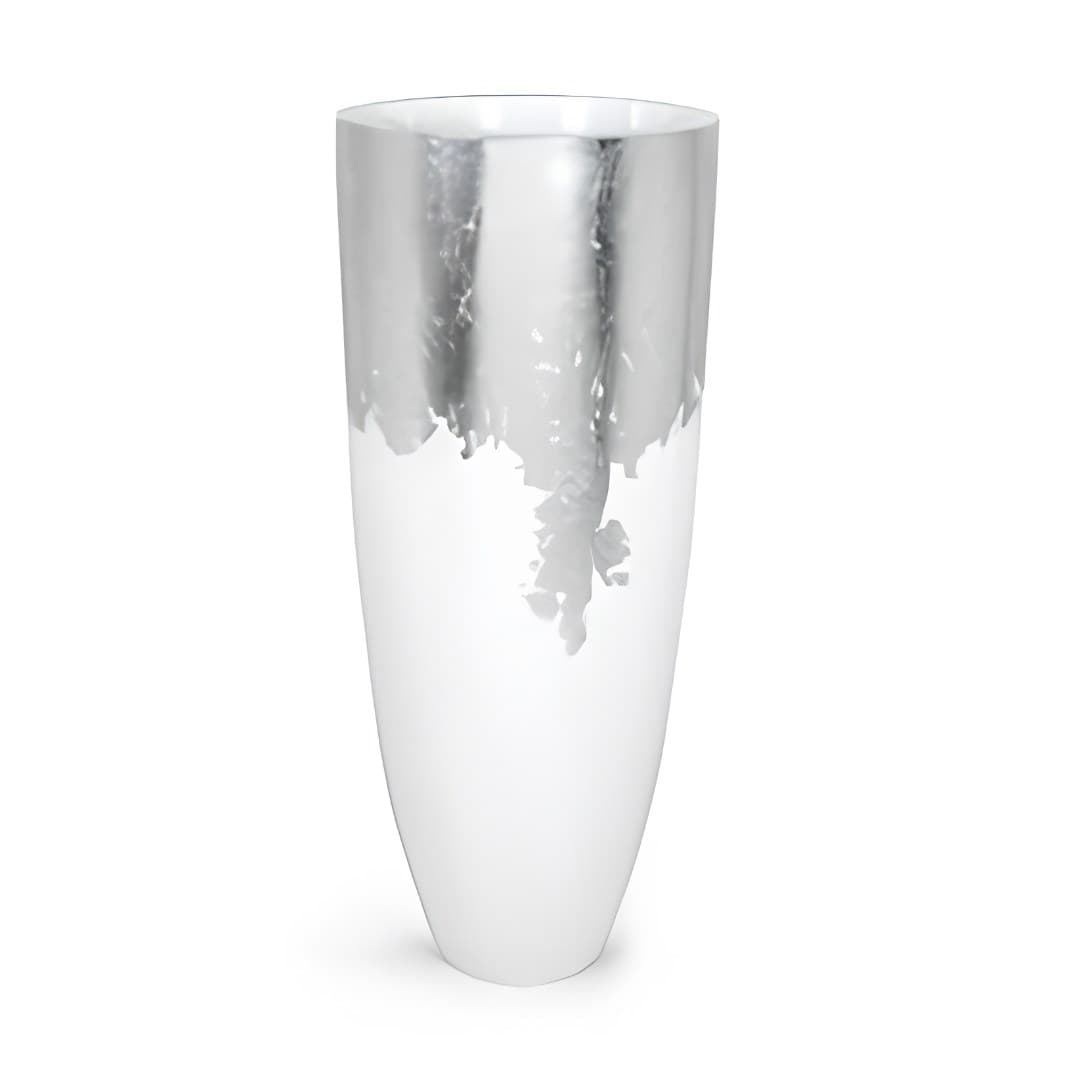 Resin plant pot, white and silver, 35 x 35 x 75 cm