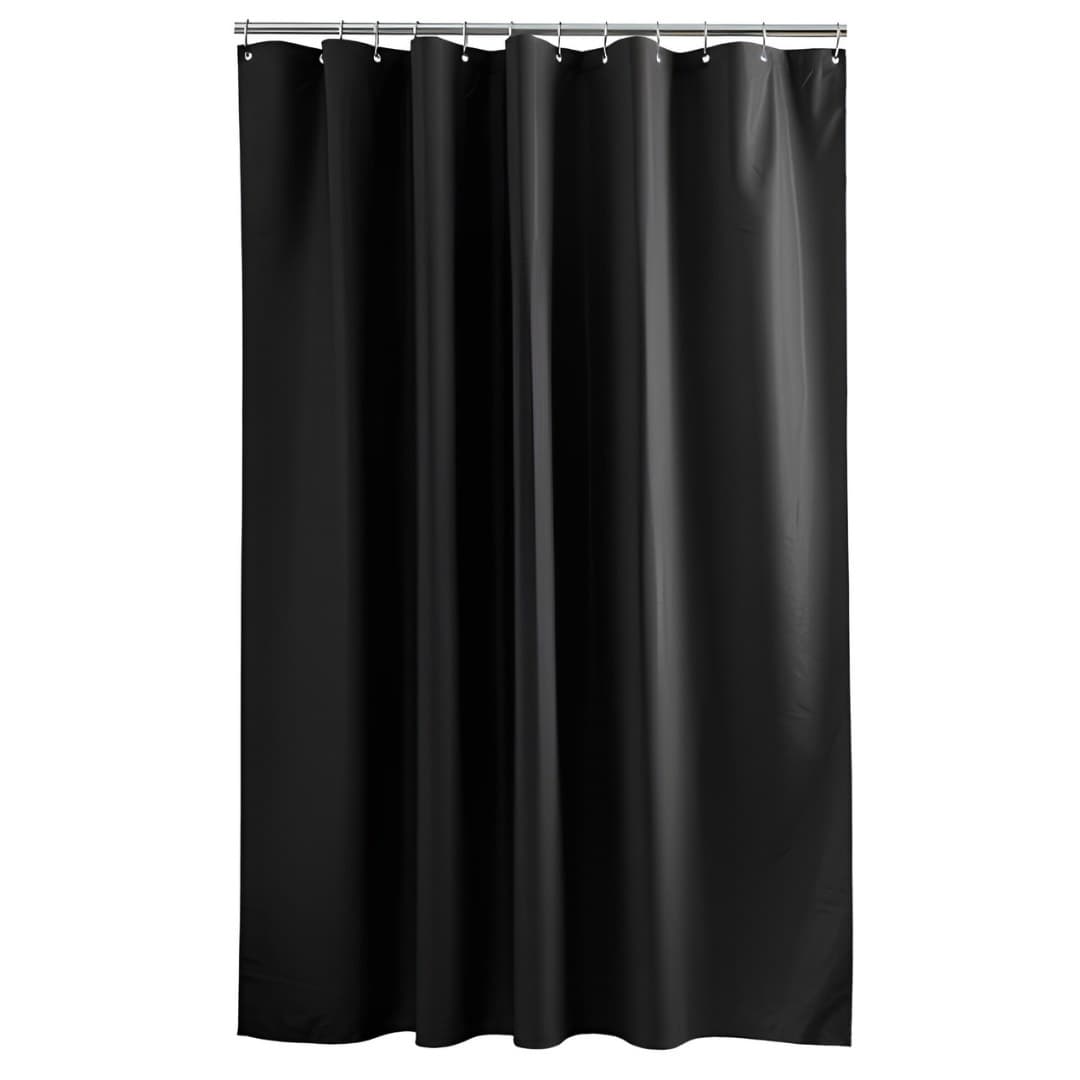 Black Essencia shower curtain with hooks, plain polyester, 180 x 200 cm