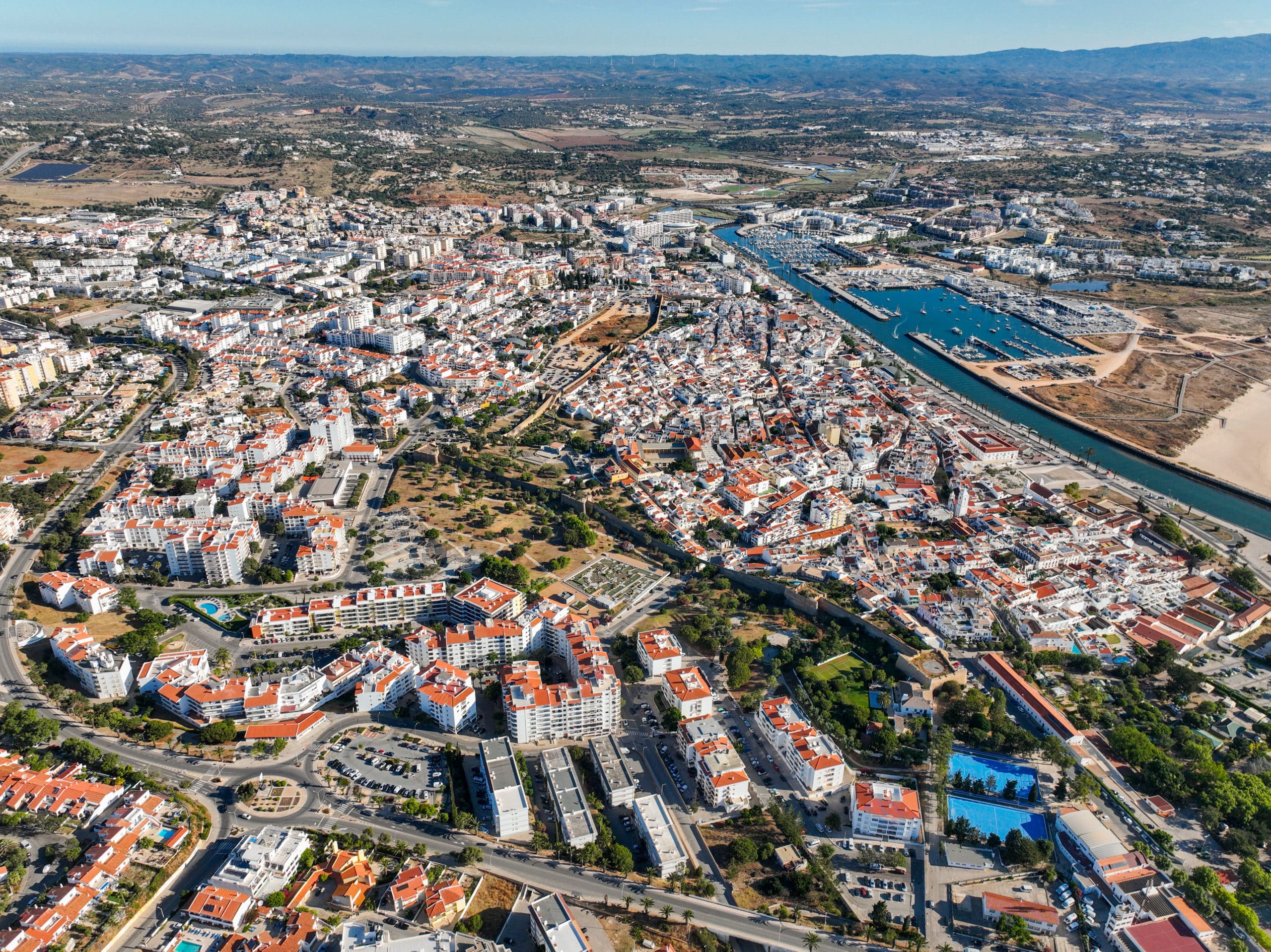 Aerial view of Lagos with marina and old town